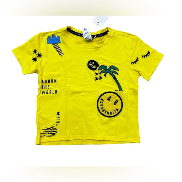 Agua Bendita Kids Dave Joo Patchwork Streetwear T Shirt Yellow Smiley Face NWT - Picture 1 of 3